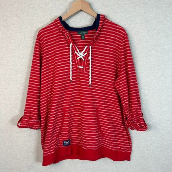 Vintage Ralph Lauren Womens Hooded Top Size 2X Roll Tab Sleeve Nautical Preppy - Picture 1 of 10